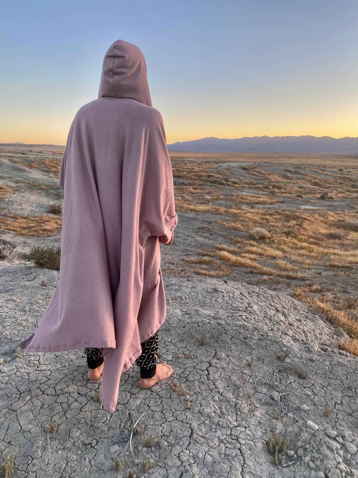 dusty pink hooded cloak