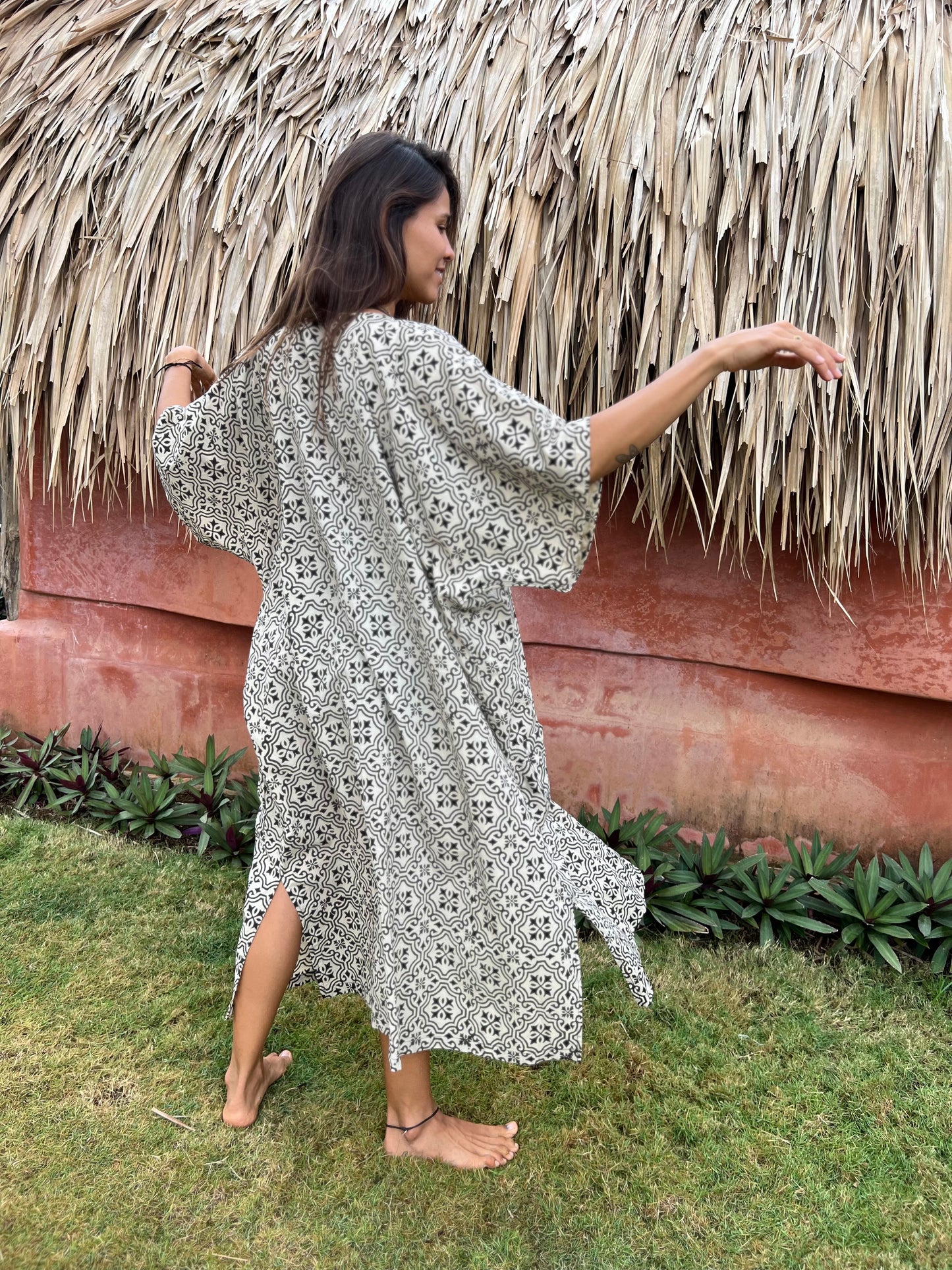 Beige Tiles | Hand Block Cotton Robe