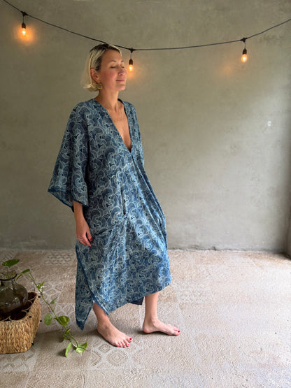 Indigo Seashells | Handblock Cotton Caftan