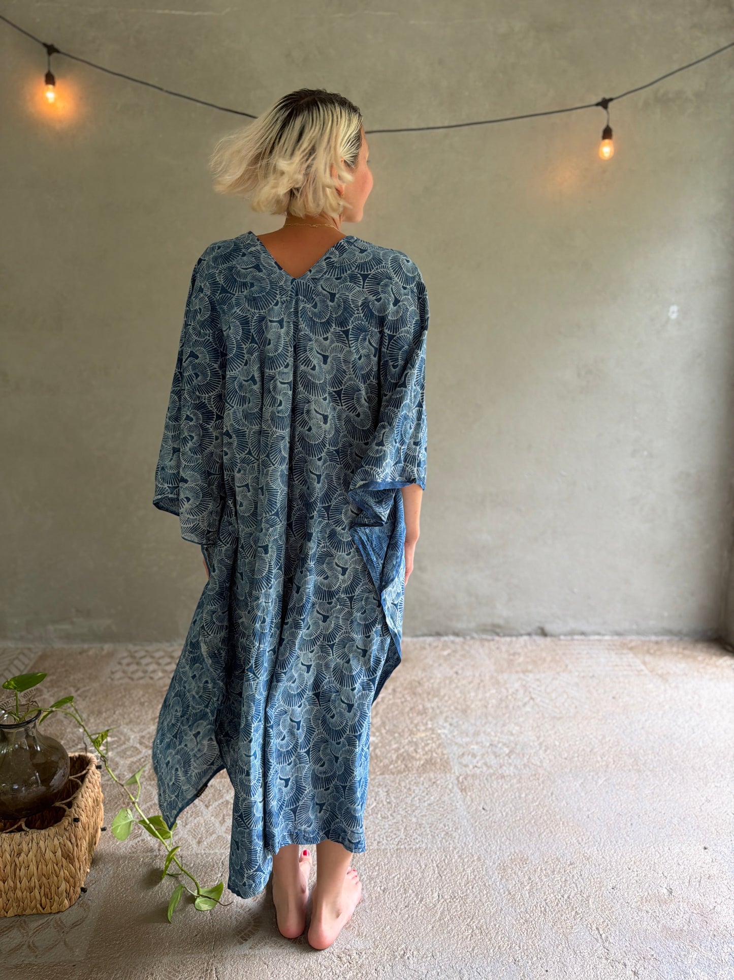 Indigo Seashells | Handblock Cotton Caftan
