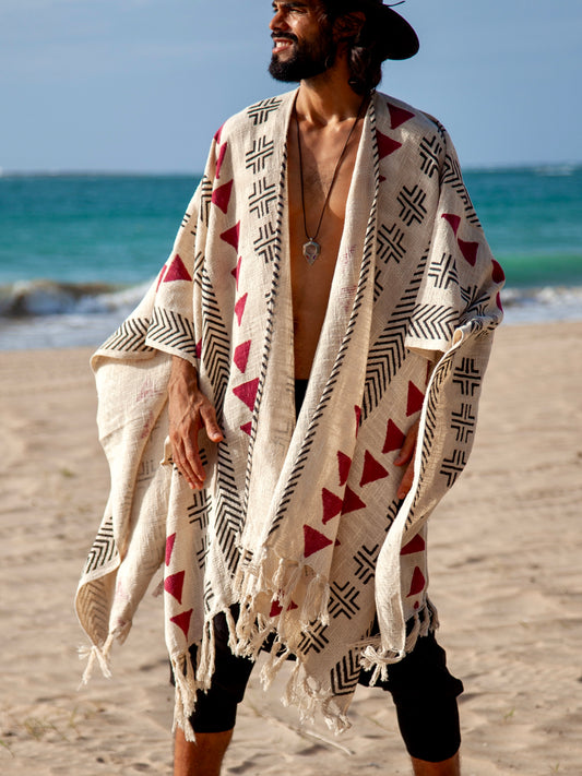 Red Woods | Handwoven Poncho | Him
