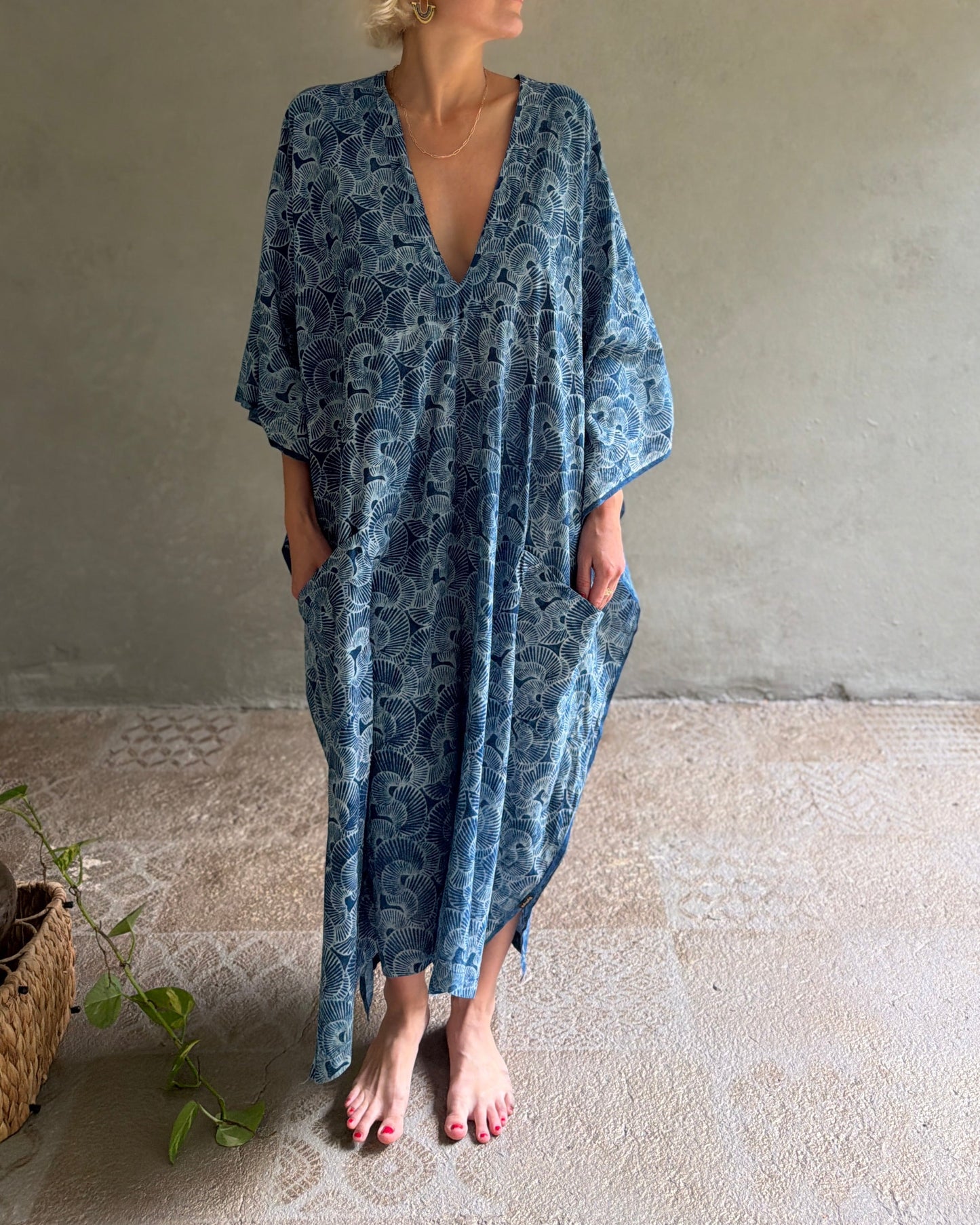Indigo Seashells | Handblock Cotton Caftan