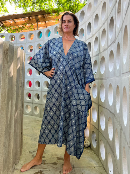 Indigo & Dots | Handblock Cotton Caftan