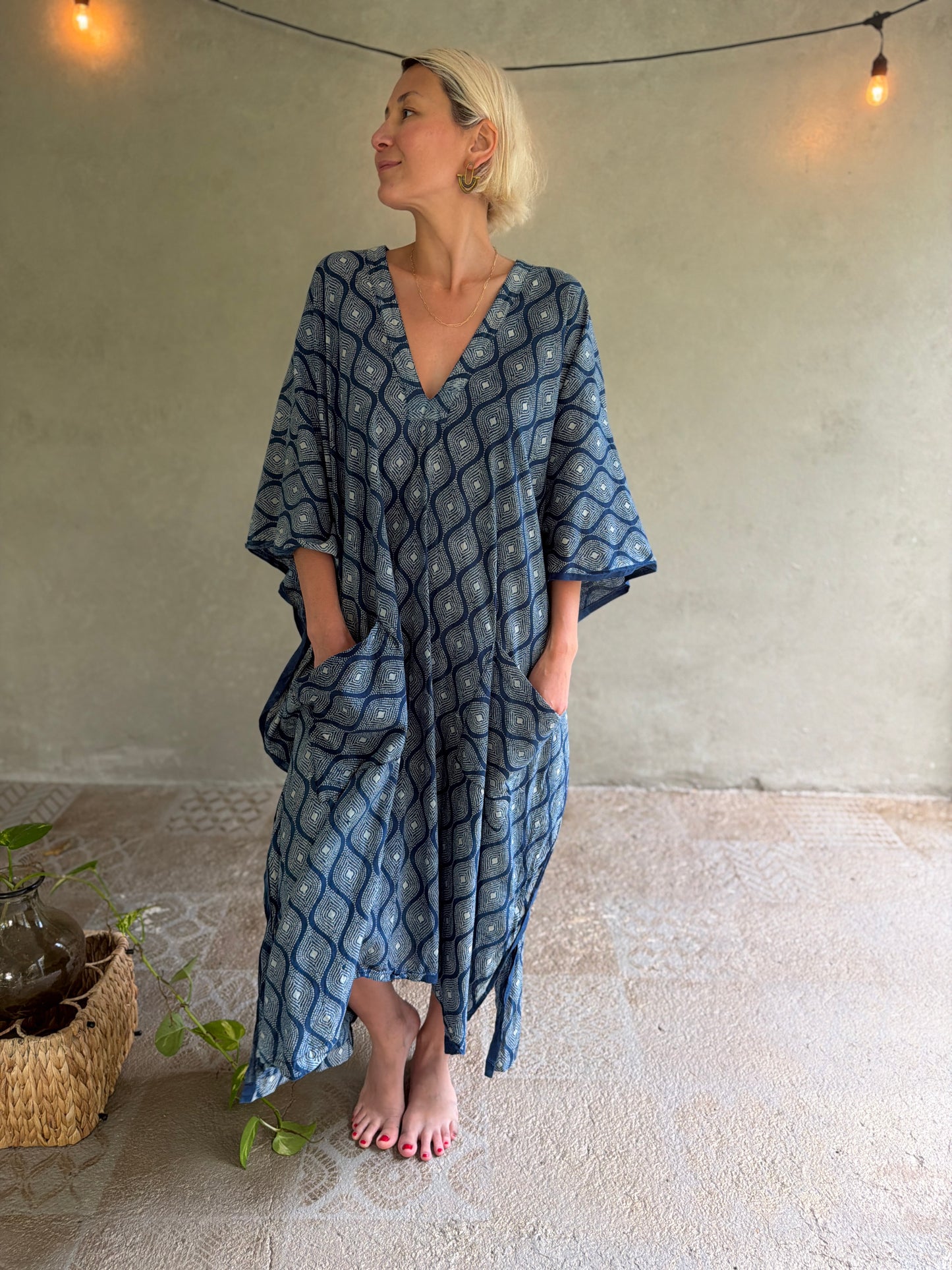 Indigo & Dots | Handblock Cotton Caftan