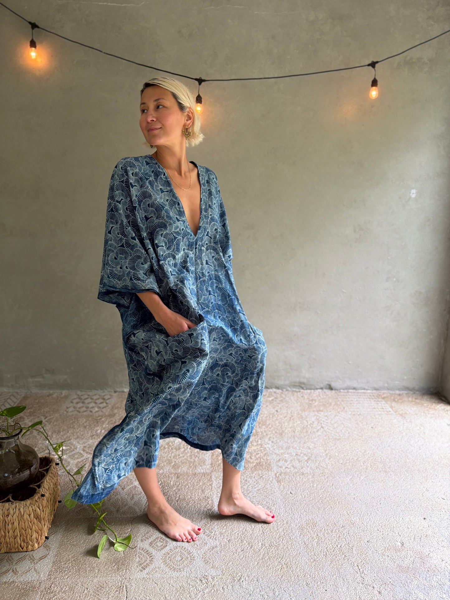 Indigo Seashells | Handblock Cotton Caftan
