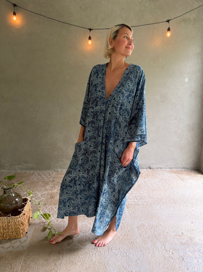 Indigo Seashells | Handblock Cotton Caftan