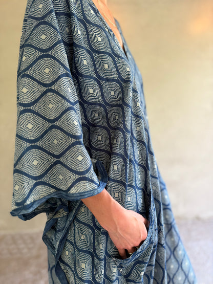 Indigo & Dots | Handblock Cotton Caftan