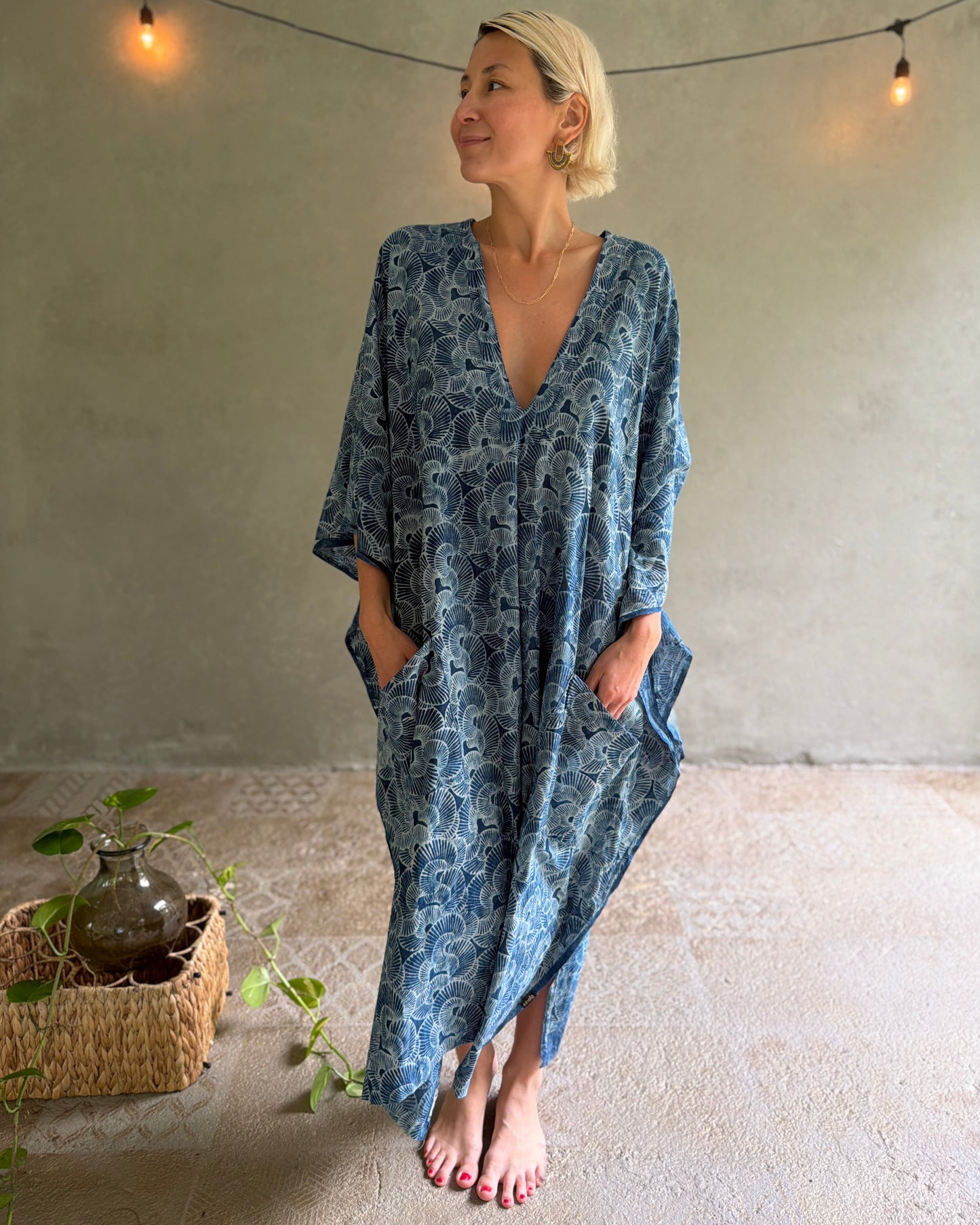 Indigo Seashells | Handblock Cotton Caftan