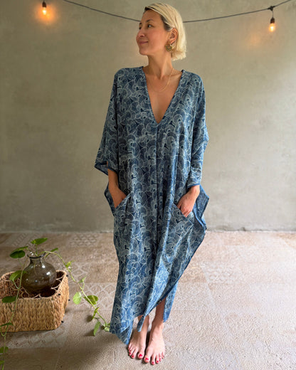 Indigo Seashells | Handblock Cotton Caftan
