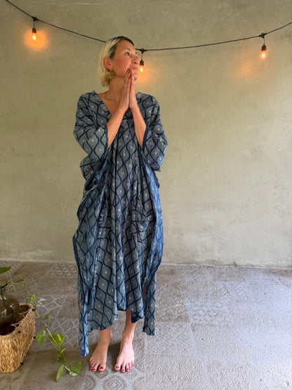 Indigo & Dots | Handblock Cotton Caftan