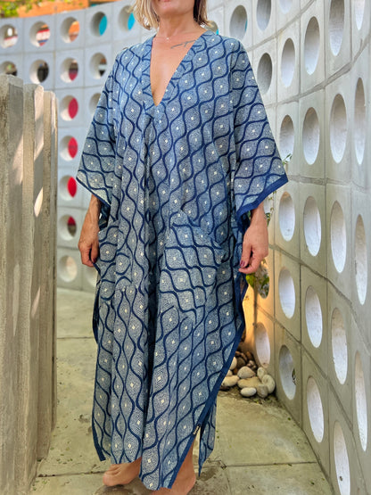 Indigo & Dots | Handblock Cotton Caftan