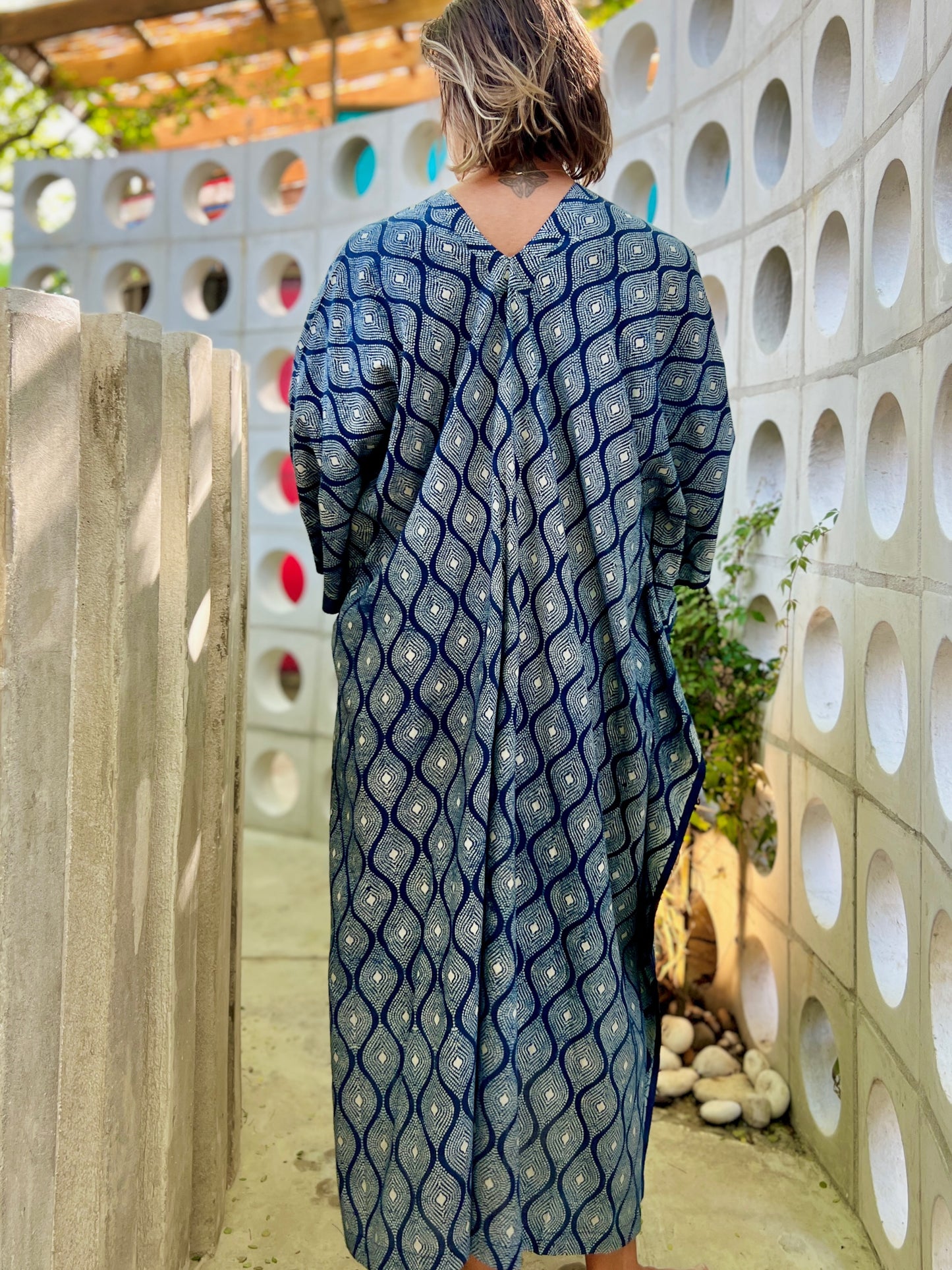 Indigo & Dots | Handblock Cotton Caftan