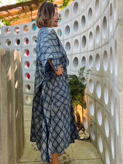 Indigo & Dots | Handblock Cotton Caftan