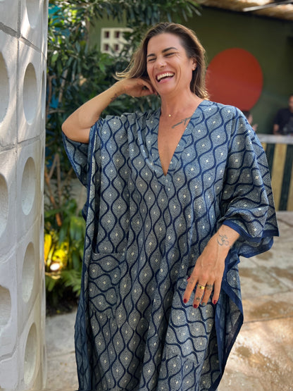 Indigo & Dots | Handblock Cotton Caftan