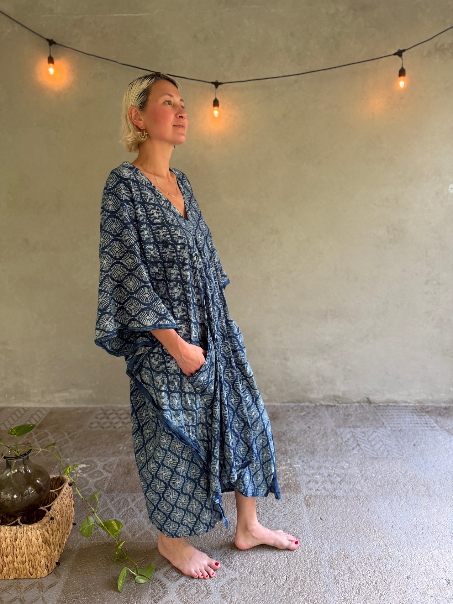 Indigo & Dots | Handblock Cotton Caftan