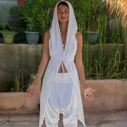 Ray | Ivory Honeycomb Hooded Top | Her