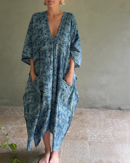 Indigo Seashells | Handblock Cotton Caftan