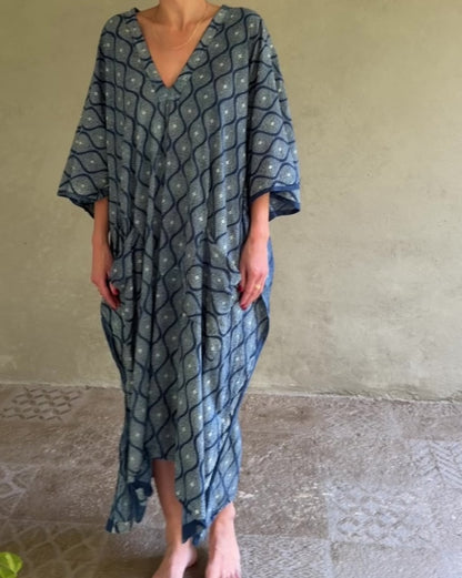 Indigo & Dots | Handblock Cotton Caftan