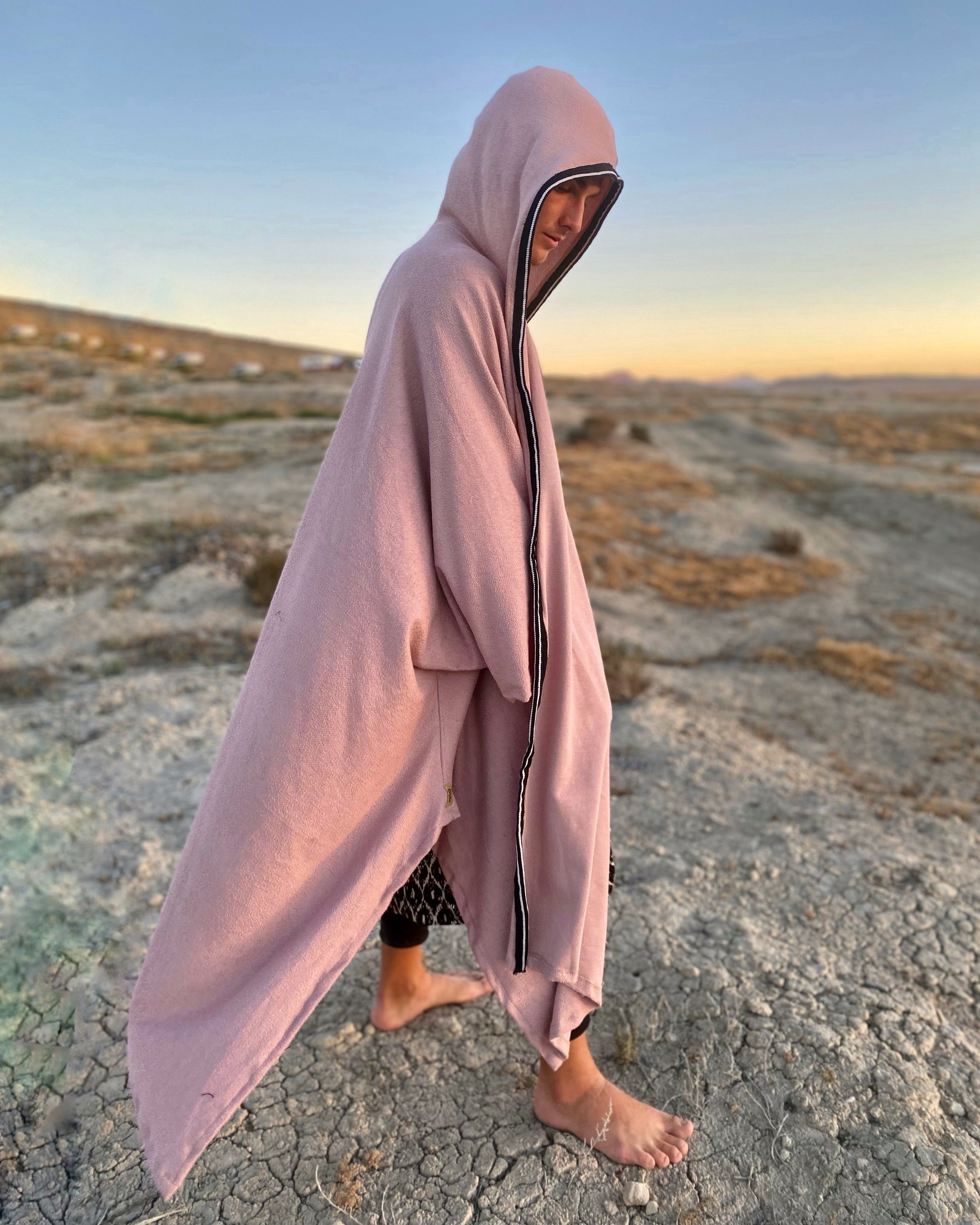 dusty pink hooded cloak