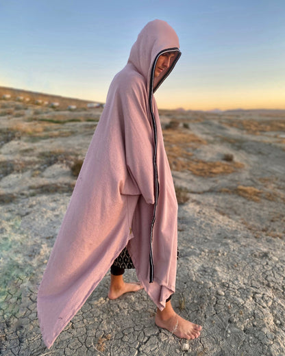 dusty pink hooded cloak