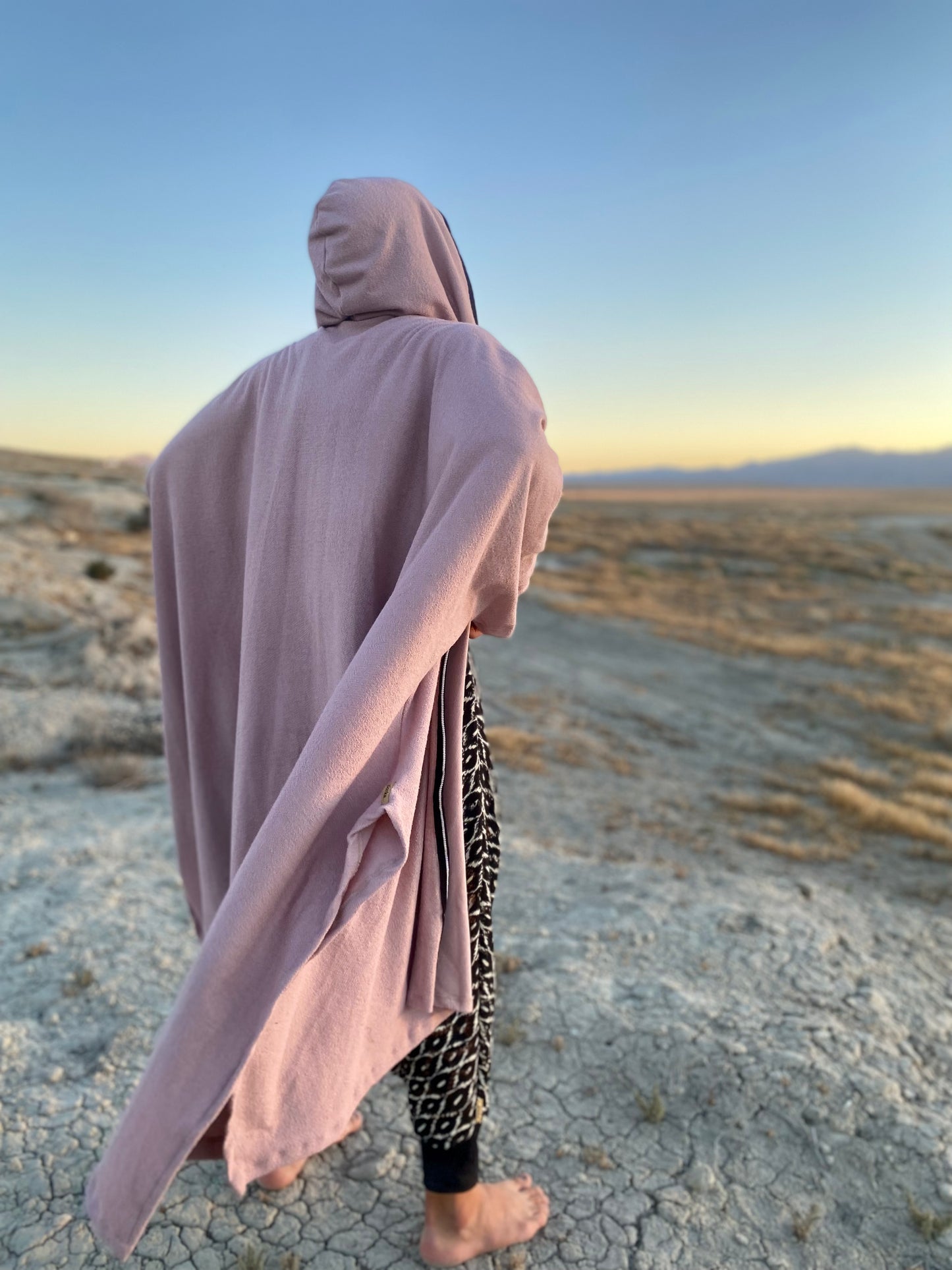 dusty pink hooded cloak