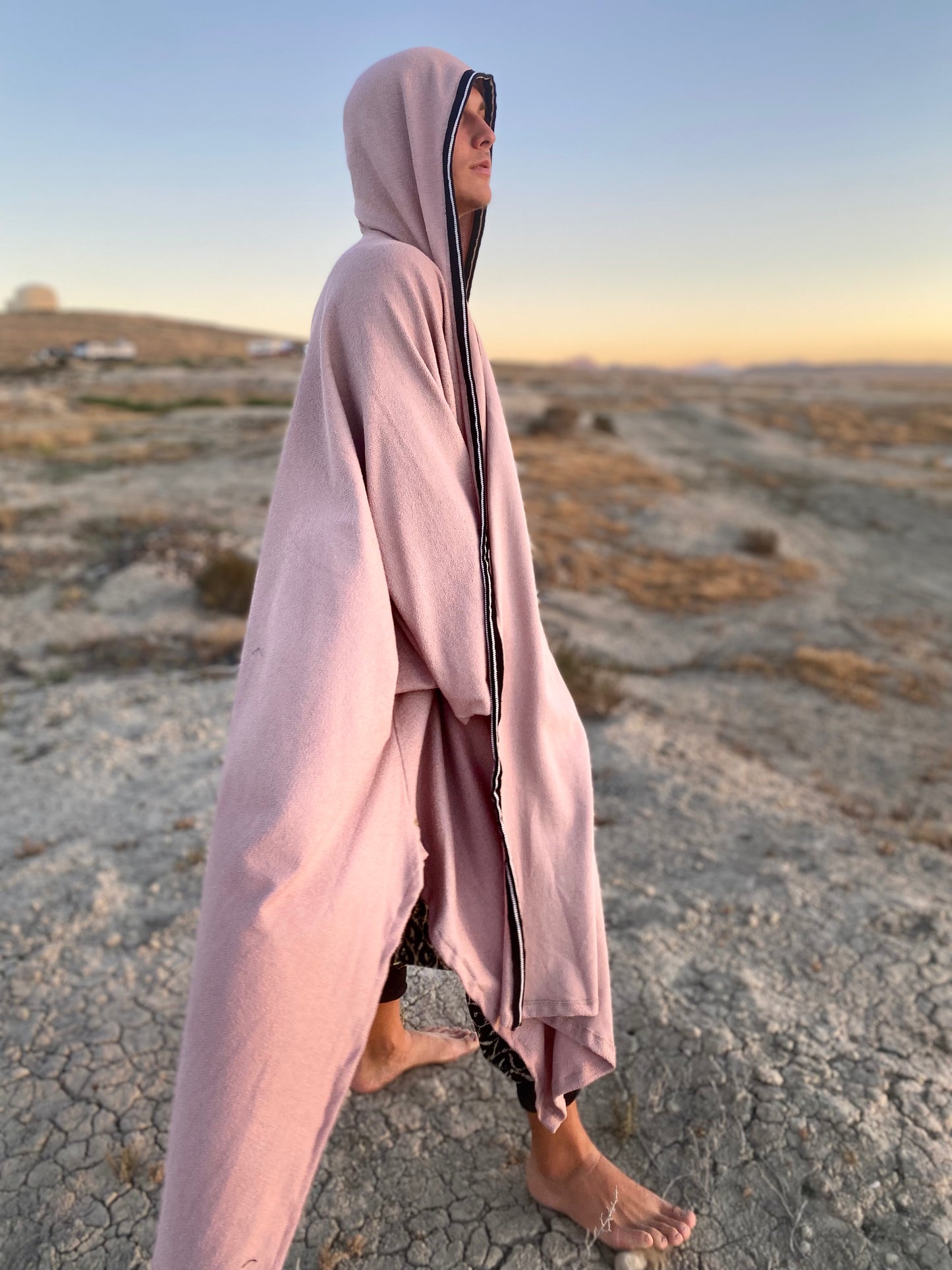 dusty pink hooded cloak