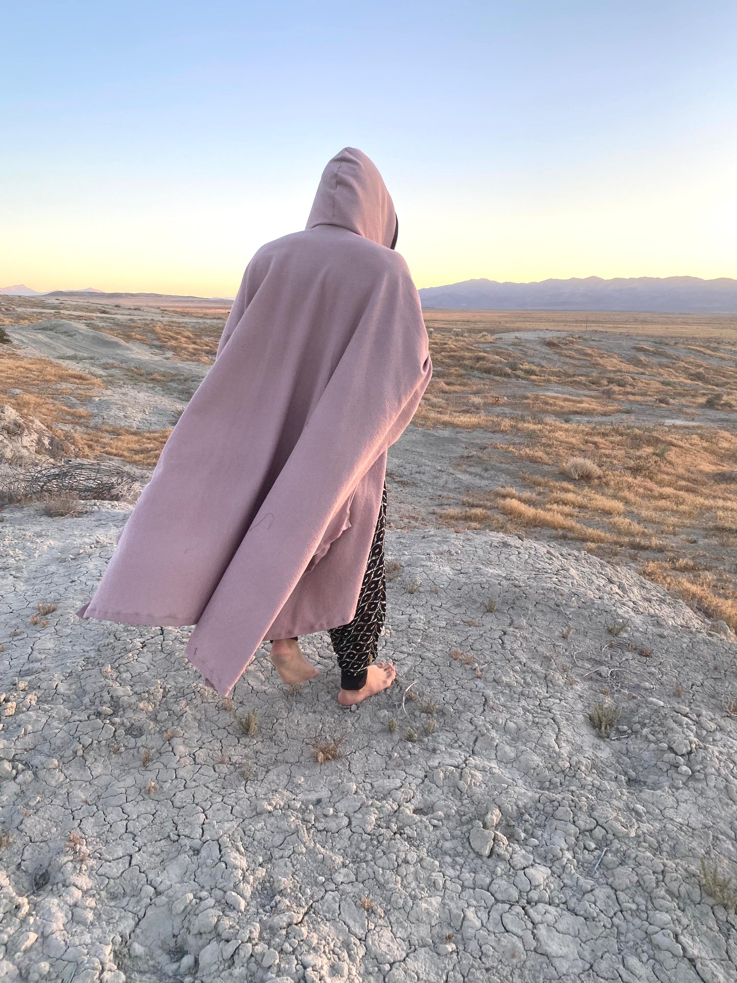 dusty pink hooded cloak