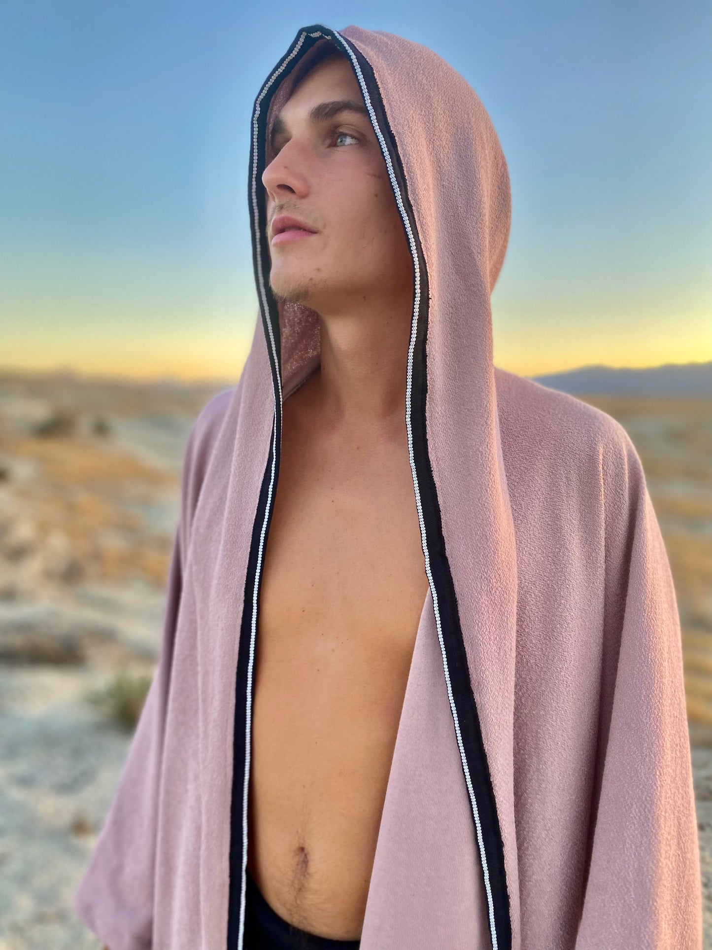 dusty pink hooded cloak