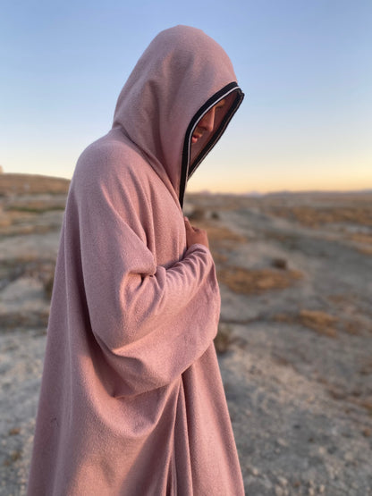 dusty pink hooded cloak