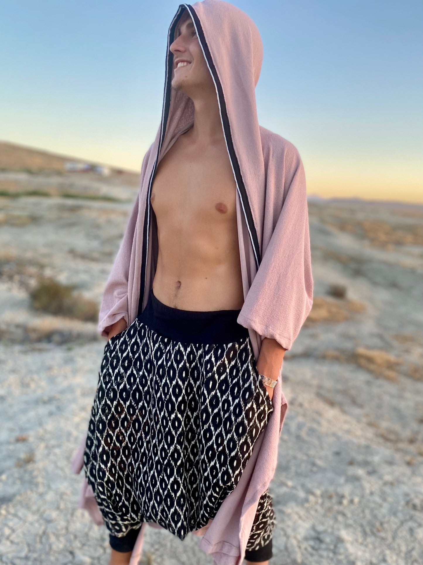 dusty pink hooded cloak
