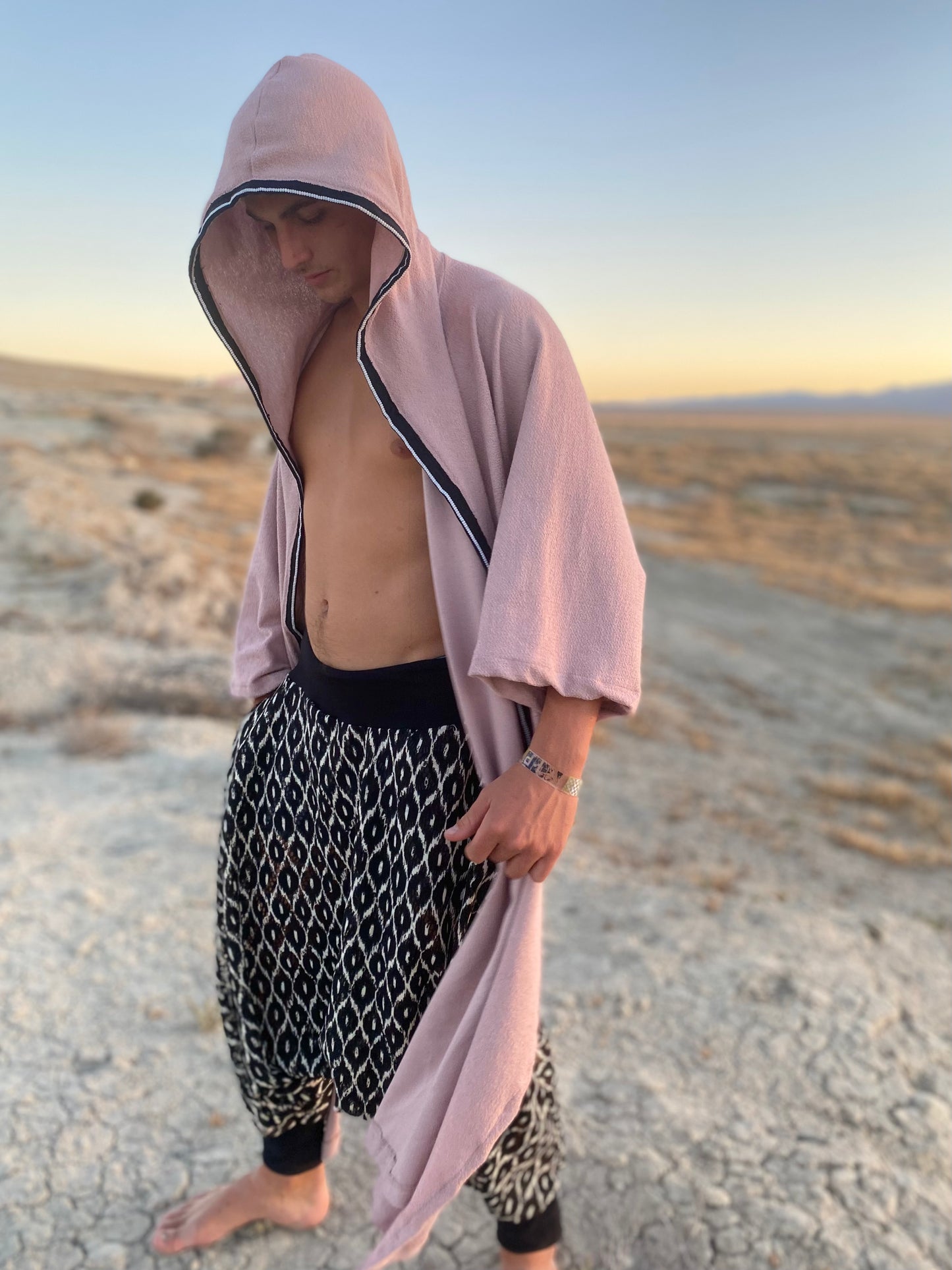 dusty pink hooded cloak