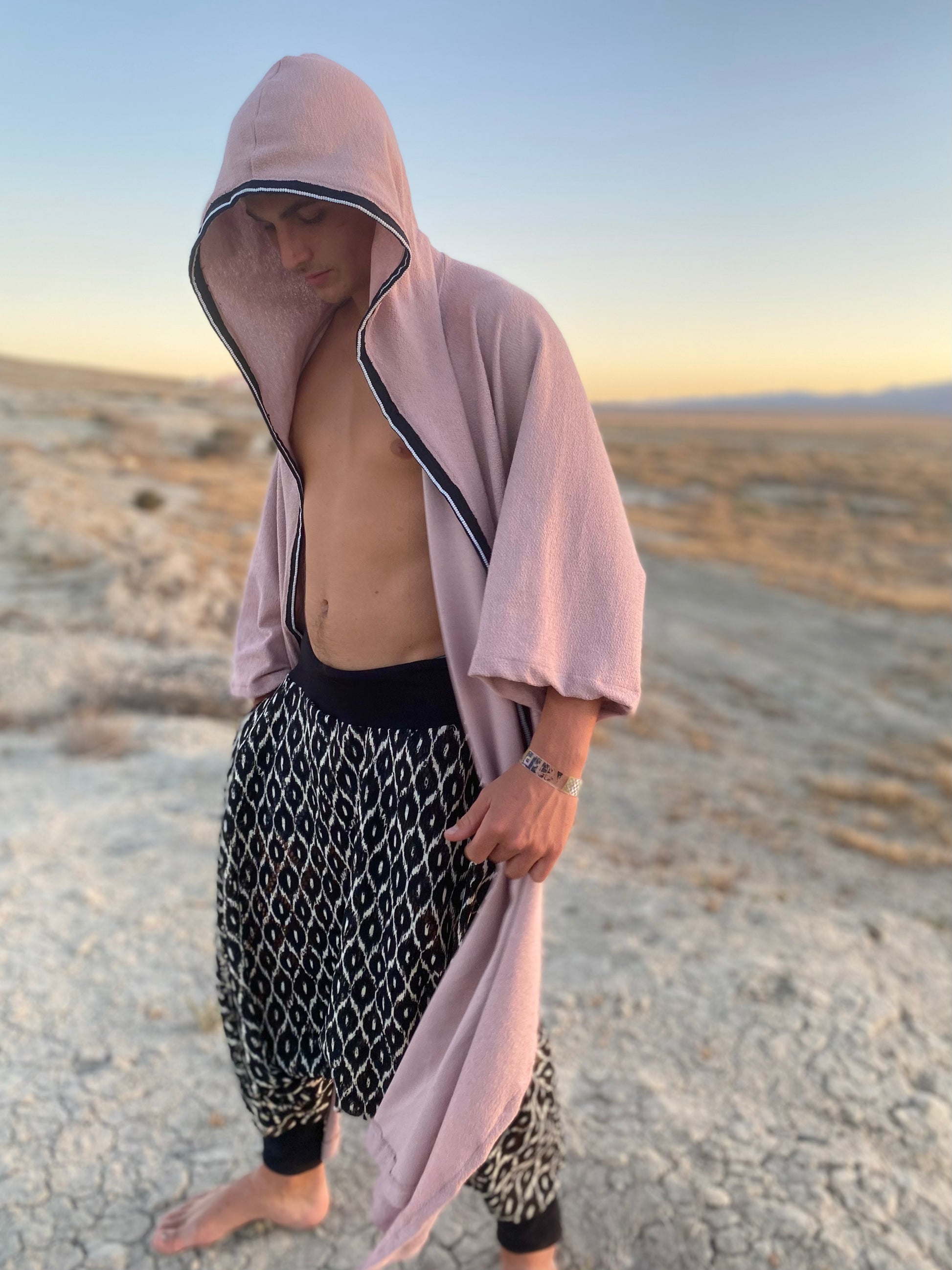 dusty pink hooded cloak